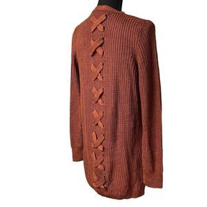 Pinque Rust Brown Open Front Laced Back Cardigan